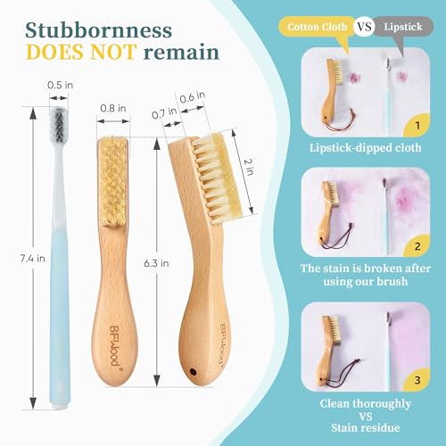 BFWood 2PCS Laundry Stain Brush - Natural Soft Boar Bristles, Removes Tough Stains from Delicate Fabrics Like Knits, Cotton, and Linens, Gentle on Fabrics, No Damage - style: Regular-2PCS