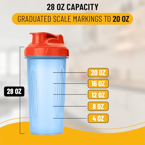 Mr. Pen- Shaker Bottles for Protein Mixes, 28 oz | Leak Proof Shaker Cups with Stainless Steel Wire Whisk Ball for Protein Shakes and Pre Workout - color: Blue with Orange Top