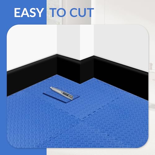 Fitvids Puzzle Exercise Gym Flooring Mat, 1/2" Thick High-Density EVA Interlocking Tiles Workout Mat for Home Gym, Fitness Equipment, MMA, Gymnastics, 6-Piece Shock-Absorbing Exercise Mat (24 Sq Ft) - color: Navy, style: 1/2" Thick, 6 Tiles (24 Sq Ft)