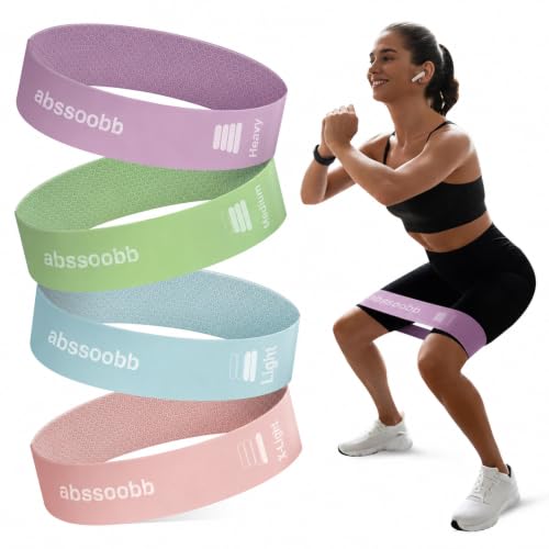 Silicone Resistance Bands, 4-Pack Exercise Loop Bands | Latex-free silicone, honeycomb non-slip grip, 10-40 lb levels, for glutes, legs, physical therapy, Pilates, home gym