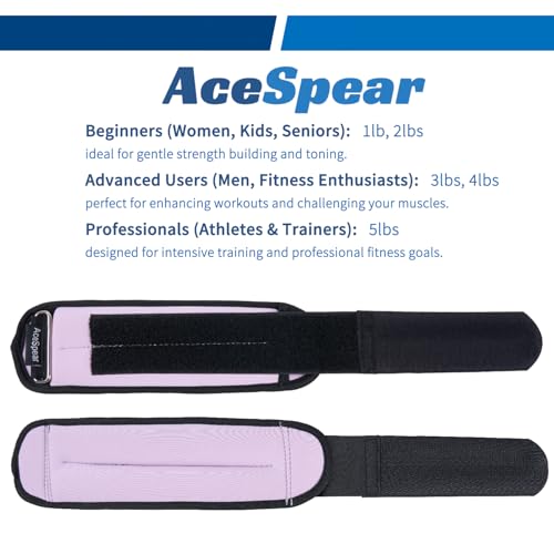 AceSpear Ankle Weights Sets for Men Women Kids 1lb 2lb 3lb 4lb 5lb Leg Weights Arm Wrist Weights Gym for Foot Exercise Training Workout Walking Jogging Yoga - color: Purple, size: 4 lbs x 2