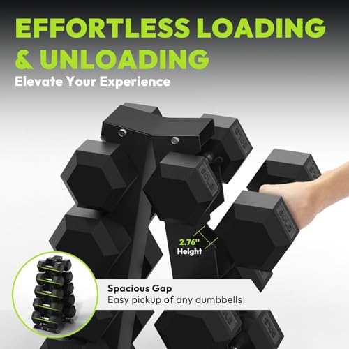HANDBODE Hex Dumbbell Set with Vertical Storage Rack, 100–550 lb | Non-Slip Handle Design for Secure Grip, Rubber Encased Dumbbells, Hand Weights for Strength Training and Home Gym - style: 550 lb (45, 50, 55, 60, 65 lb) X 2 & Rack