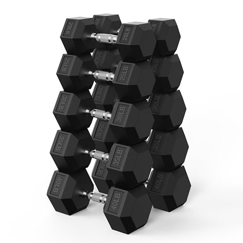 Hex Dumbbell Set 60-650lb, Weights Set Rubber Encased, Home Gym | PAPABABE Complete & Durable Cast Iron Core Odorless PVC Antiroll Hex Shape Ergonomic Chrome Handle Versatile Home Gym - size: 300 lb Set (Pair of 20, 25, 30, 35, 40), style: Chrome Grip