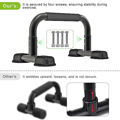 Dolibest Push Up Bar, 12'' High Parallettes Bars with Wooden Handles, Stable and Comfortable Calisthenics Equipment, Suitable for Handstand, L-Sit, Dip Bar, Strength Training for Indoor Outdoor Use - color: Black Foam Handle (20''L x 9.6''H)