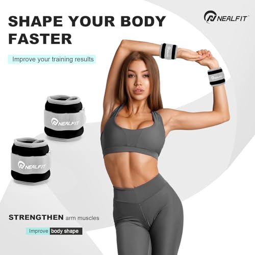 NEALFIT Ankle Wrist Weights, Adjustable Arm Leg Weights for Women Men, Secure Fit Non-Slip Exercise Weights for Home Workout, Running, Walking, Aerobics, Physical Therapy - color: Black, size: 4Lbs Pair (2lb x 2)