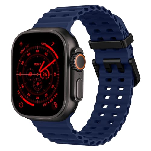 Ocean Silicone Sport Band - Compatible With Apple Watch Ultra 2/Ultra 49mm 45mm 44mm for Men Women, Breathable Soft Waterproof Strap for iWatch Series 10 46mm SE/9/8/7/6/5 - color: Ocean/Midnight Blue