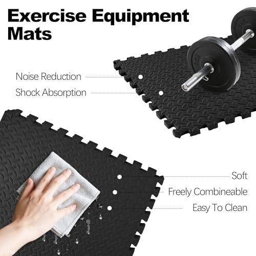 Elevon Puzzle Exercise Gym Flooring Mat, EVA Interlocking Foam Tiles Workout Mat for Home Gym, Fitness Equipment, MMA, Gymnastics, Shock-Absorbing Exercise Mat, Multi-Color - color: Black, style: 3/4"Th, 24 Tiles (96 Sq Ft)