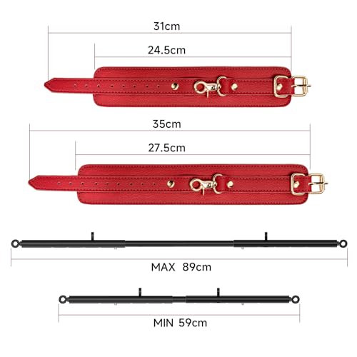 3 in 1 Heavy Duty Stainless Steel Expandable Spreader Bar with 4pcs PU Rose-Gold Adjustable Straps,Workout Bar for Home Gym Training Bar,Portable Detachable Pilates Kit - style: Black+Red PU Kit