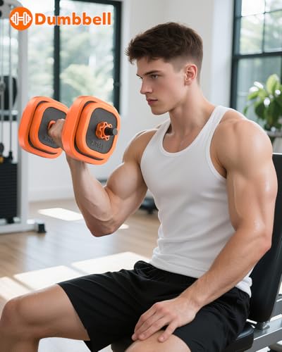 Rendpas 4-in-1 Adjustable Dumbbell Set with Foldable Weight Bench, Convert to Barbell Kettlebell Push-Up Stand, 800LBS Bench 10 Angles Incline Decline Flat, Home Gym Weight Set - color: Orange, size: 45LB Dummbell Set & Adjustable Bench