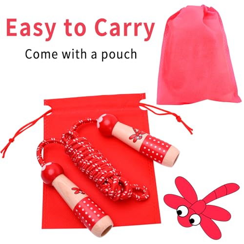 EGOSKY Jump Rope Kids, 7.2ft Children Adjustable Cotton Skipping Rope with Wooden Handle for Boys Girls Fitness Outdoor Activity - color: Red