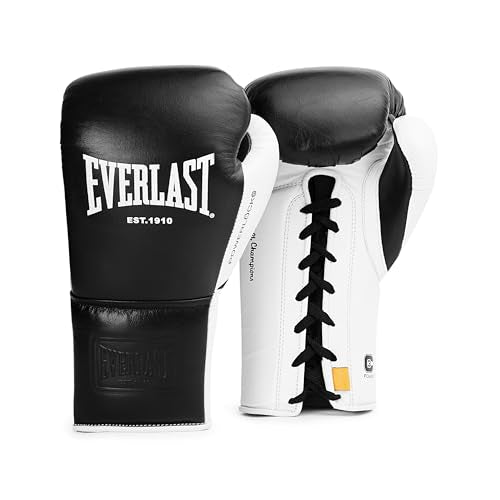Everlast Powerlock OG Pro Training Boxing Gloves | Lace Up - color: Black/White, size: 18oz
