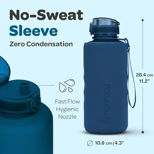 Hydracy Motivational Water Bottle with Time Marker & Fruit Infuser 64 oz | BPA-Free Tritan, Leakproof Flip-Top Lid,No-Sweat Sleeve,Carry Strap,Daily Intake Tracking for Gym,Sports,Outdoors - color: Midnight Blue, size: 64 Ounces