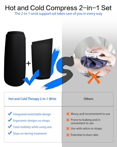 Wrist Elbow Ice Pack Wrap, Reusable Ice Pack Gel Compression, Slip-On Design,Long Lasting Cold & Warm for Pain Relief and Recovery of Elbow/Hand, Carpal Tunnel, Arthritis, Swelling(Large) - color: Dark Black, size: L-Standard