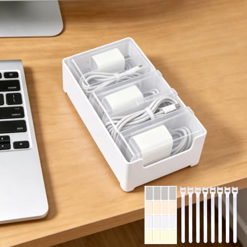 5 Individual Cable Organizer Boxes With Base, Cord Storage Organizer With Labels And Cable Straps For Charging Cables, Adapters, Earphones (5 pcs Individual Cable, 1 Pack) - color: 5 pcs Individual Cable
