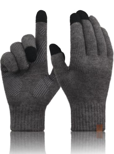TRENDOUX Merino Wool Winter Gloves: Touch Screen Knitted Gloves Warm Thin Non-slip Glove for Men Women Driving Running Gift - color: Drakgray, size: X-Large