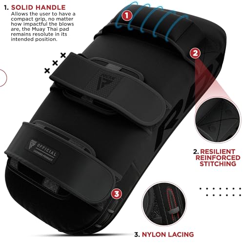 RDX Muay Thai Pad for Training, Curved Kickboxing Kicking Strike Shield, Coaching Kick Boxing, MMA, Martial Arts, Karate, Taekwondo, Punching, Foot, Knee and Elbow Target - color: Full Black