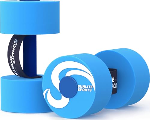 Sunlite Sports Water Weights Pool Exercise Dumbbells, Water Aerobic Equipment, High-Density EVA-Foam Dumbbell with Handle Strip, Aqua Therapy, Pool Fitness, Water Exercise, Set of 2 - color: Blue Performance, size: X-Large