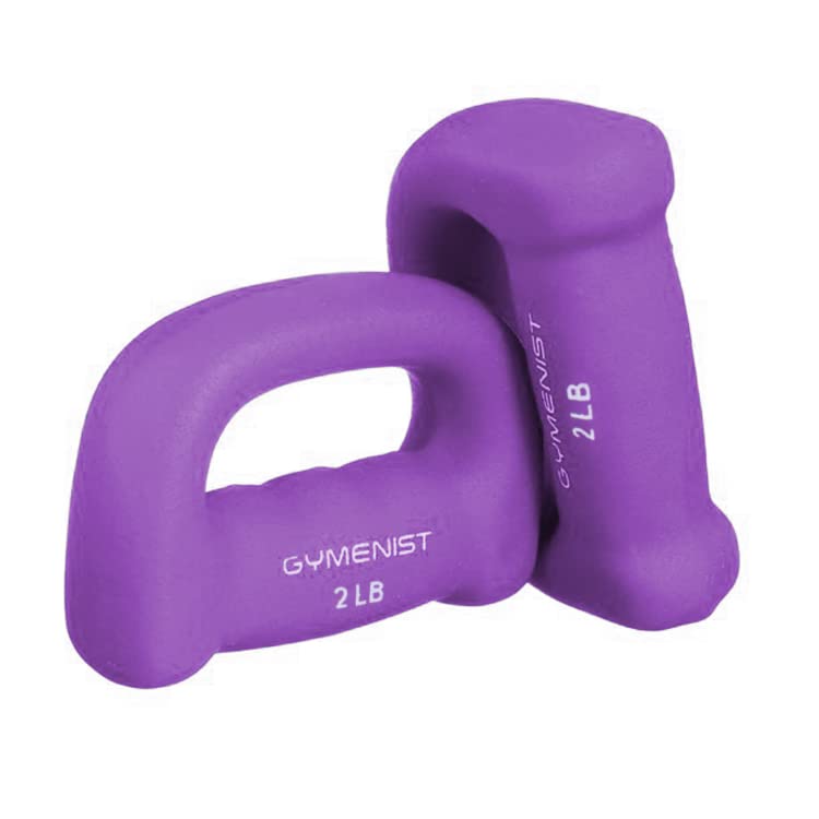 GYMENIST Set of 2 Hand Shaped Neoprene Exercise Workout Jogging Walking Cardio Dumbbells Pair - color: 2-LB Purple