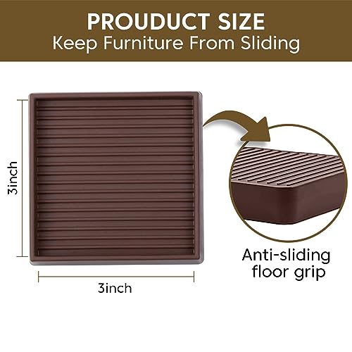 Furniture Pads Rubber Furniture Caster Cups, Anti-Sliding Bed Stopper Floor Protectors with Grip, 3x3 Square Non Slip Furniture Pads - Protect Any Flooring (Brown, 4 Pack) - size: 3" x 3" (Set of 4)-Square