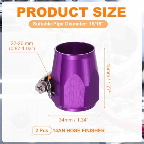 HARFINGTON 2pcs 14AN Hose Finisher Clamp Aluminium Hex Car Hose Finisher Flexible Pipe Clamps with Screw Band for Fuel Gas Oil Air Water Tube, Purple - color: Purple, size: 14AN