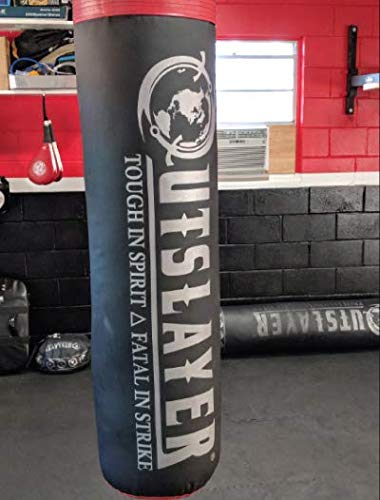 Outslayer 100 lbs Filled Heavy Bag | Custom Colors for Boxing, Kickboxing, Taekwondo & MMA Training | Made in USA - color: Black/Red, style: With Bottom D-Ring