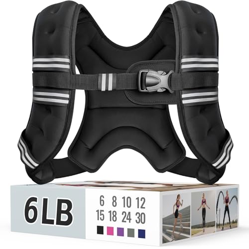 Zeerun Weighted Vest, 6lb/8lb/10lb/12lb/15lb/18lb/20lb/24lb/30lb for Men Women, Reflective Stripe Adjustable Buckle, Comfortable Durable Rucking Vest for Walking Running Strength Training - color: Black, size: 6 Lb