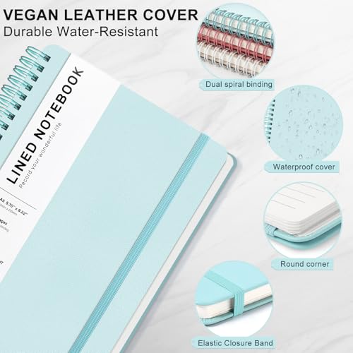 Light Green Lined Spiral Journal Notebook with 160 Pages, 8×5.7in, A5 Spiral Notebook, Journaling Notebooks for Work, School, Women, Men, College Ruled Spiral Notebook, Hardcover Leather Journals - color: Light Green, size: A5