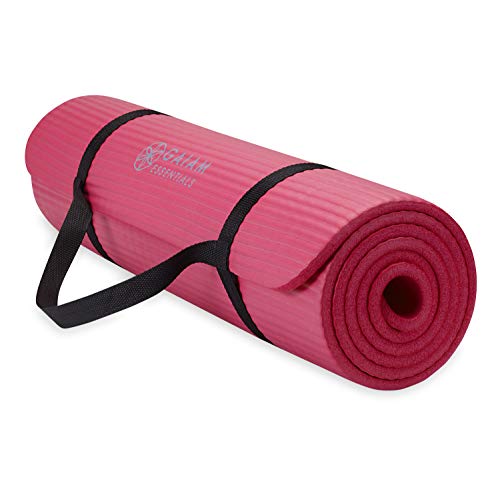 Gaiam Thick Yoga Mat, Exercise & Fitness Mat with Easy-Cinch Carrying Strap | Non-Slip NBR Foam | Joint Cushioning | Yoga, Pilates, Fitness & Floor Workouts | 72"L x 24"W - color: Pink