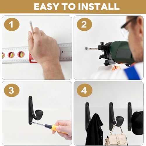 10 Pack Wall Hooks for Hanging, Heavy Duty Metal Coat Hooks Wall Mount, Easy to Install Black Hooks for Entryway, Bathroom, Towels, Robes, Backpacks(Black)