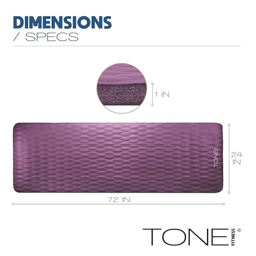 Tone Fitness 1-Inch Thick Yoga Mat | High-Density, Non-slip Exercise Mat with Carrying Strap for Yoga, Pilates, & Home Gym Workouts | Multiple Options - color: Purple, style: Mesh