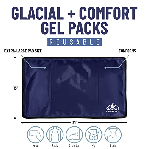 Glacial Comfort Gel Ice Pack for Back Pain - (21''x13'') Reusable Cold Pads Hip, Knee, Shoulder Injuries, Muscle Strains, Migraine & Postpartum Recovery with Flex Technology Compression Pad, Blue - size: X-Large (21" x 13")