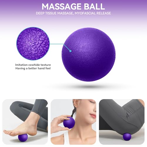 Krightlink 5 in1 Foam Roller Set, High Density Deep Tissue Massager for Muscle Massage, Massage Roller, Massage Ball, Resistance Band for Whole Body Physical Therapy Deep Muscle Massage (Purple) - color: Violet