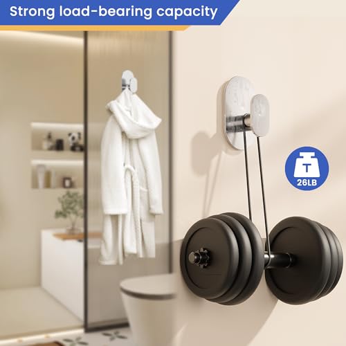 Aikzik Adhesive Towel Hooks - 26LB Heavy Duty Wall Sticky Waterproof Hooks for Hanging Coat, Towel, Robe, Wall Mount Stainless Steel Hooks for Bathroom or Kitchen (Silver, 2 Pack) - color: Silver-2
