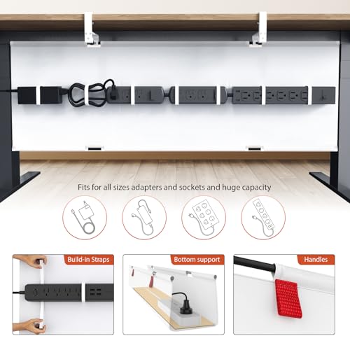 Univivi No Drill Under Desk Cable Management Tray, 48" Cord Organizer for Table, Clamp/Screw Mount Desk Cable Management, Premium Fabric Cable Management Tray for Office, Home (Extra Large) - color: White, size: 48"L x 5.5"W