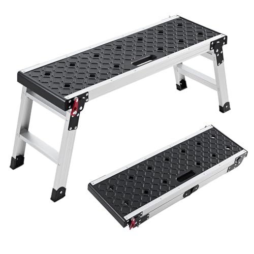 VEVOR Folding Work Platform, 35.8 x 12.2 in Aluminum Step Stool, 16.5 in Height, 500 lbs Load Capacity, Heavy Duty Platform Ladder with Locks, Portable Work Bench for Painting & Maintenance & Home
