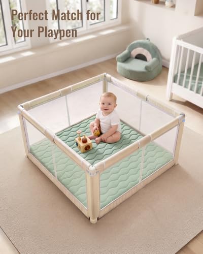 Blissful Diary Baby Play Mat, 47x47 Infant Play Mat for Playpen, Thicken Foam Cushioned Baby Mat for Floor, Non-Slip Kids Play Mat, Washable Baby Playmat for Babies,Toddlers, Sage Green - color: Sage Green, size: 47" X 47"