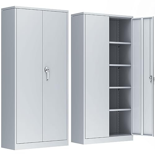 INTERGREAT Metal Storage Cabinet,72" Steel Lockable File Cabinet with Locking Doors and Adjustable Shelves,Locking Tool Cabinets for Office,Home,Garage,Gym,School (Cement Grey) - color: Cement Grey, size: MSC-D18