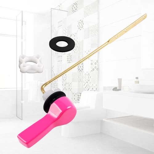 Hibbent Universal Metal Front Mount Toilet Handle Replacement Kit, Pink | Toilet Bowl Flush Handle with Solid Brass Toilet Flush Tank Lever, Stainless Steel Flapper Chains for Most Toilet Tanks - color: Pink, style: Upgraded Front Mount