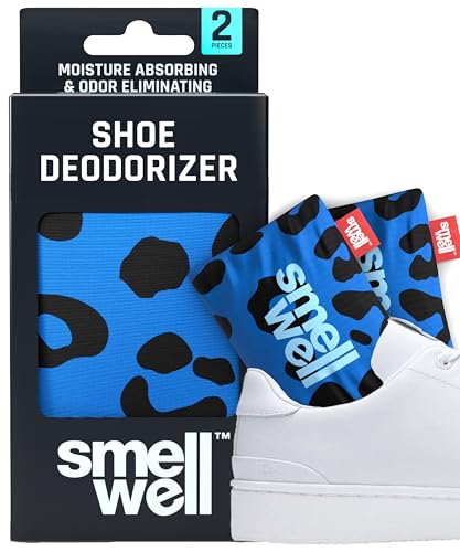 SmellWell - Scented Shoe Deodorizer Inserts - Odor Eliminators - Activated Bamboo Charcoal + Minerals - Natural Fresheners for shoes, bags, gloves - 2 x 1.8oz Original Size - Blue Leopard - color: Blue Leopard, size: 1 Count (Pack of 2)