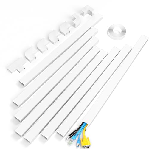 Yecaye Cord Hider, 113in Large Cord Covers for Wires on Wall, Cord Organizer for 3-4 Wires, Easy Install Cable Management Kit, TV Wire Hider for Home Office, W1.18in H0.67in, White - color: White, size: 113in L x 1.18in W x 0.67in H