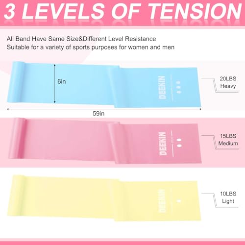 DEEKIN 10 Pcs Resistance Bands Professional Exercise Elastic Bands Latex-Free Yoga Starter Set for Pilates, Physical Therapy, Strength Training, Yoga, Working Out for Women Home Gym - color: Pink, style: 15 Lbs