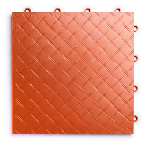 Big Floors RaceDeck Garage Floor Tiles, Interlocking Garage Flooring, Diamond Plate Pattern Heavy-Duty Copolymer Modular Tile (Orange, 24 Pack of 12 x 12" Tiles, 24 Sq Ft) - color: Orange, size: 24 Pack