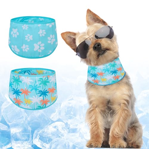BEAUTYZOO Dog Cooling Bandana for Medium Large Dogs, 2 Pack Instant Cooling Bandanas Breathable Cooling Ice Towel Neck Wraps, Pet Scarf Keep Dogs Cool in Hot Summer - color: Blue Paw + Tree, size: Small(Neck Girth:9-15in)