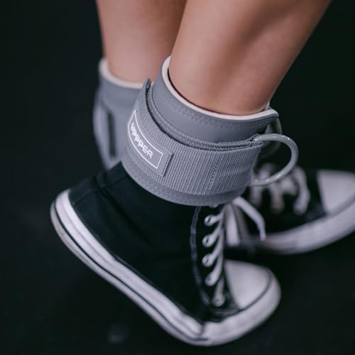 UPPPER Ankle Straps for Cable Machines (Pair) – Adjustable Padded Gym Cable Cuff Attachment, Double D-Ring, Premium Quality – Ideal for Kickbacks, Glute Workouts & Leg Exercises for Women & Men - color: Grey