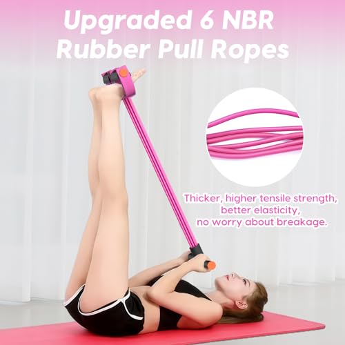 Resistance Bands with Handles, 6-Tube Elastic Pedal Resistance Band for Working Out, Durable Natural Rubber Exercise Bands, Multifunction Exercise Equipment for Abdomen, Waist, Arm, Leg Stretching - color: Pink