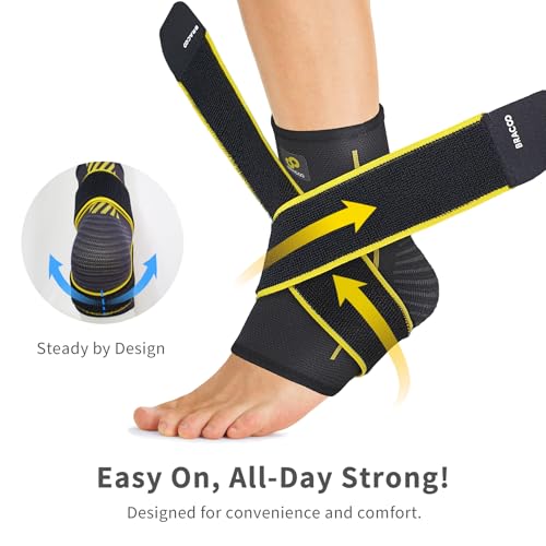 Bracoo 2 Pack Ankle Brace Compression Sleeve for Women & Men, Adjustable Ankle Support Strap for Sprained, Plantar Fasciitis, Pain Relief, Injury Recovery, Running, Workout, GYM, FS60 - size: L/XL