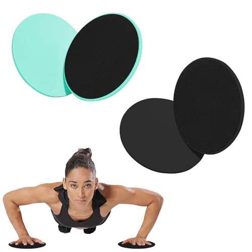 17.5cm/6.89In Round Core Sliders for Working Out,Set of 4 Exercise Core Pilates Sliders,Floor Foot Slider for Exercise 2 Color - color: green+black