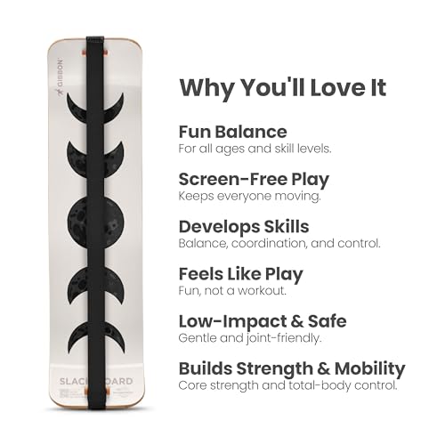 GIBBON SlackBoard, Balance Board Kids & Adults, Slackline Balance Trainer | 1 & 2 Line Options, Slack Board, Core Workout Equipment, Home Gym Training, Standing Desk Exercise, Yoga, Agility, Pilates - color: Moon with Stand