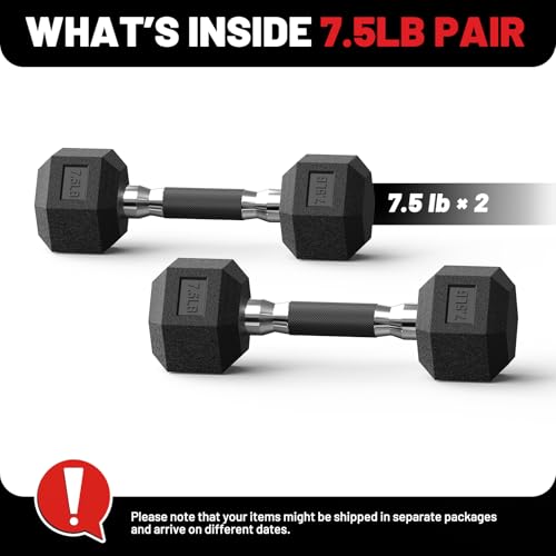 PAPABABE Hex Dumbbell Set 2.5-100lb, Rubber Grip Dumbbells, Home Gym | Complete & Durable Cast Iron Core Odorless Antiroll Hex Shape Ergonomic Versatile Home Gym Comfort Non-Slip Grip - size: 7.5 lb, Pair, style: Rubber Grip
