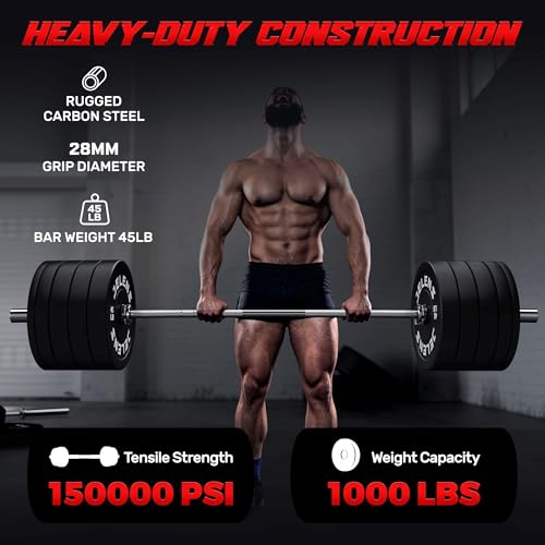 JELENS 7FT Bar Olympic Barbell, 1000lb Capacity Weight Bar for Strength Training, 2 Inch Strength Training Bar With Knurled Grip for Squats, Deadlifts, Presses, Rows, Curls - size: 7FT Olympic Barbell
